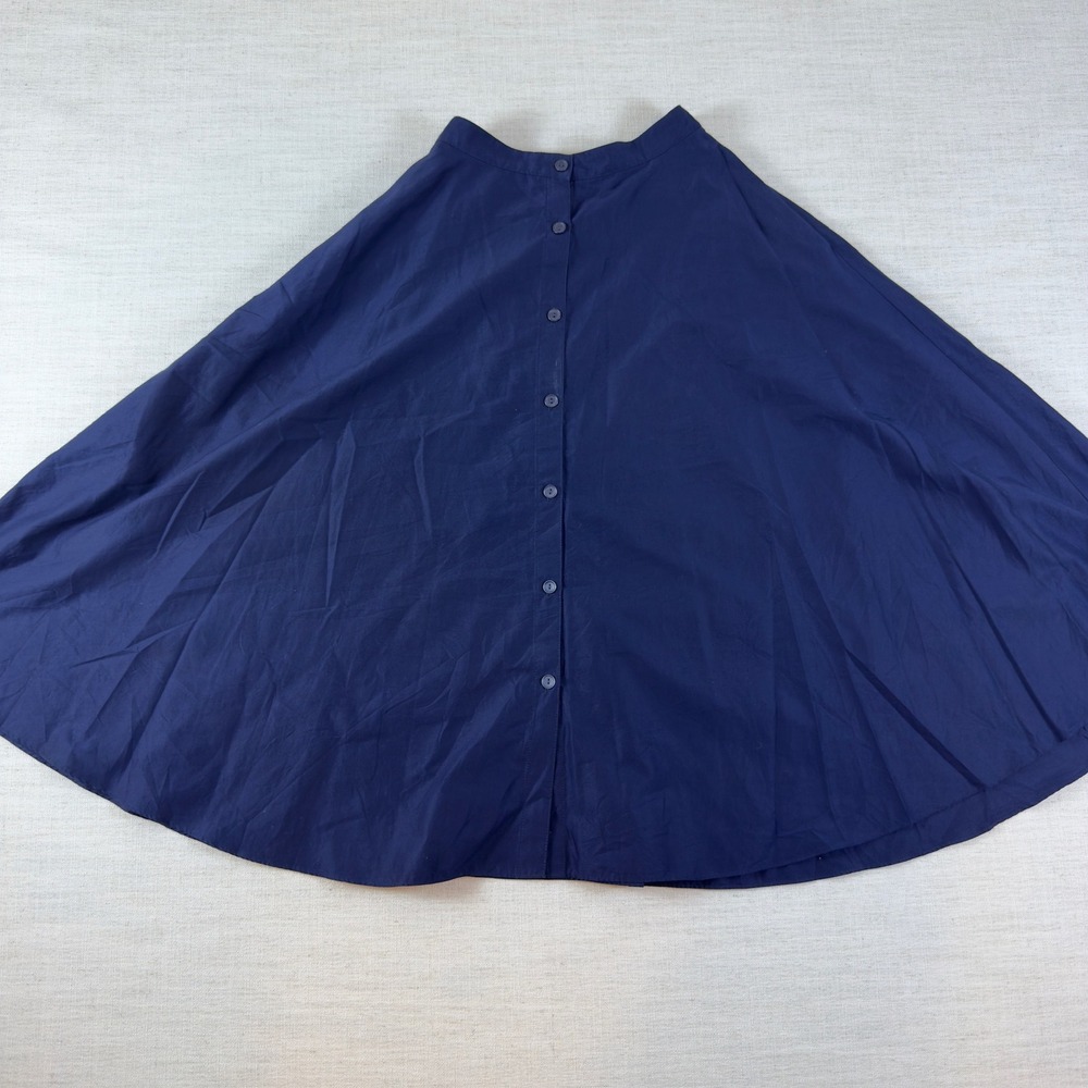 Uniqlo Navy Blue Button Front Midi Skirt Cotton Blend A-Line XS 222-416218